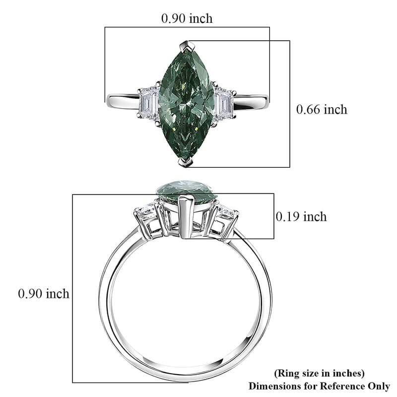 Luxuriant Lab Grown Green Diamond IR and Lab Grown Diamond VS 3.00 ctw Celestial Green Spark Ring in 950 Palladium (Size  5.5)