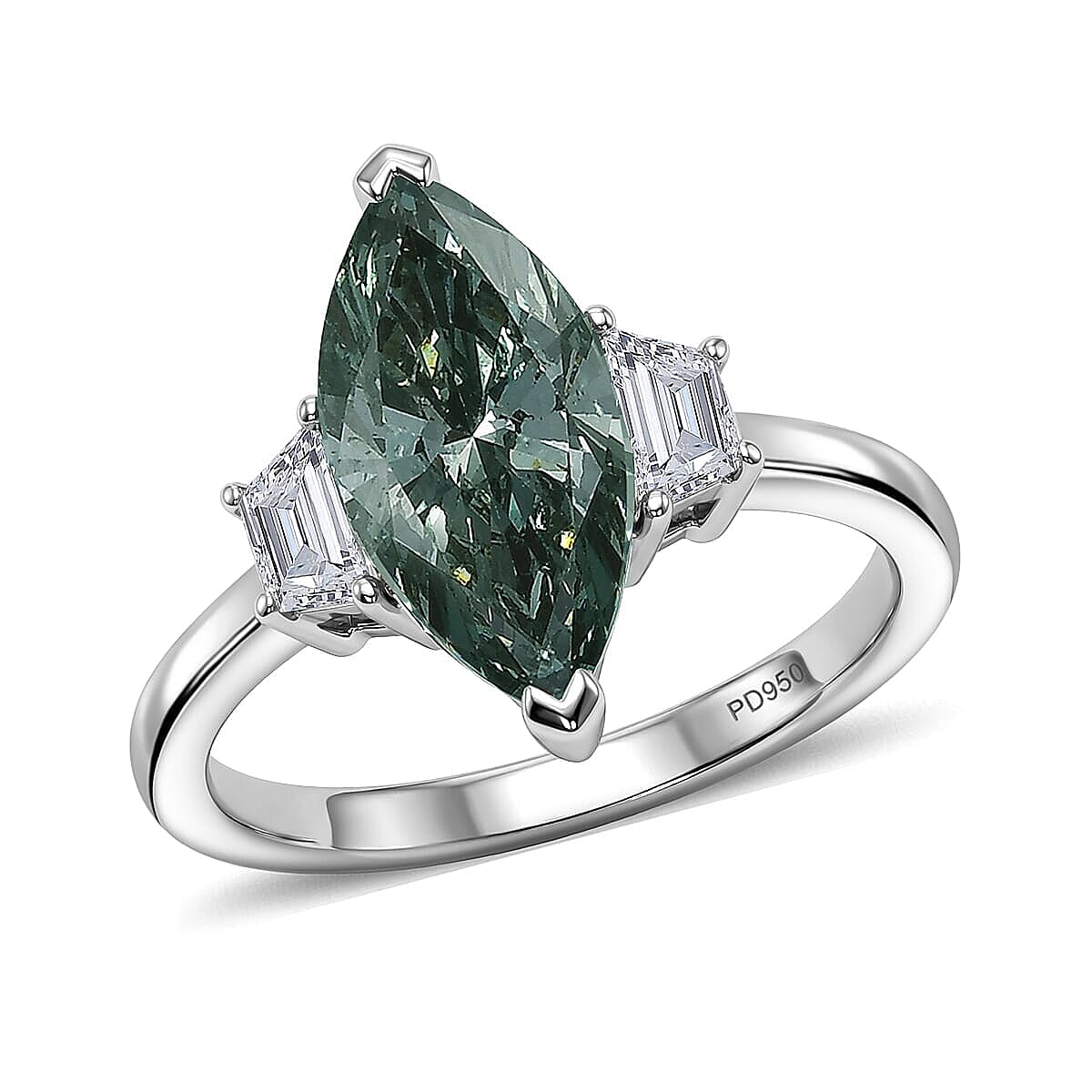 950 Palladium Luxuriant Lab Grown Green Diamond (IR) and Lab Grown Diamond (VS) Ring (Size 7.0)