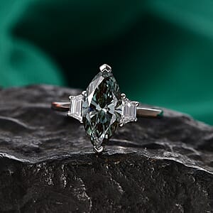 Luxuriant Lab Grown Green Diamond (IR) and Lab Grown Diamond (VS) 3.00 ctw Celestial Green Spark Ring in 950 Palladium (Size 6.0)