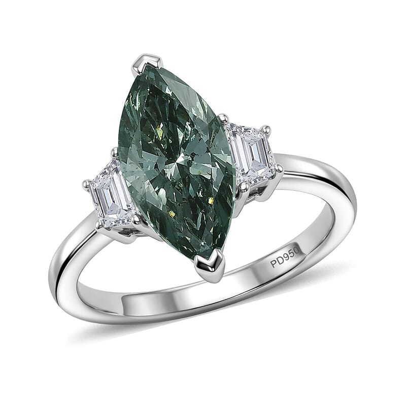 Luxuriant Lab Grown Green Diamond IR and Lab Grown Diamond VS 3.00 ctw Celestial Green Spark Ring in 950 Palladium (Size  8.5)