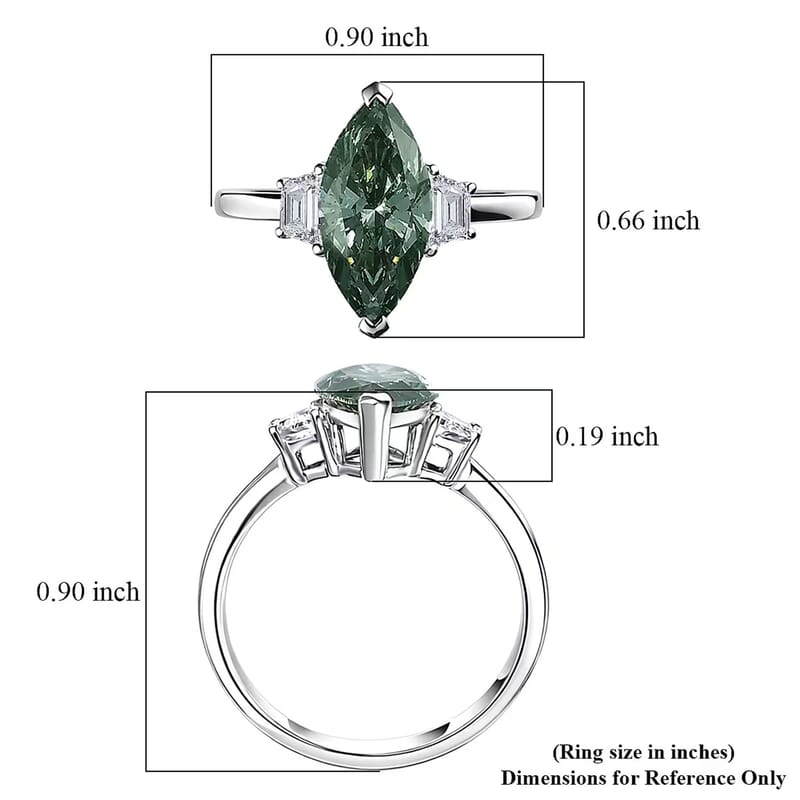 Luxuriant Lab Grown Green Diamond IR and Lab Grown Diamond VS 3.00 ctw Celestial Green Spark Ring in 950 Palladium (Size  9.0)