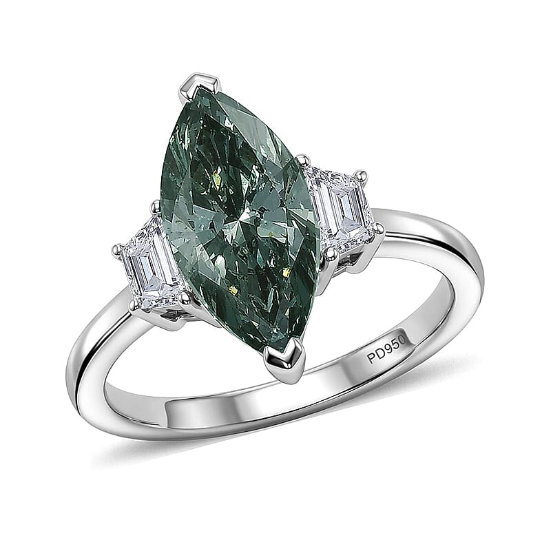 Luxuriant Lab Grown Green Diamond IR and Lab Grown Diamond VS 3.00 ctw Celestial Green Spark Ring in 950 Palladium (Size  9.5)