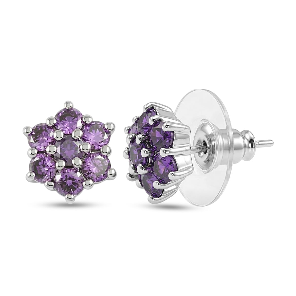EverTrue Simulated Amethyst Color Diamond Solitaire Stud Earrings in Stainless Steel