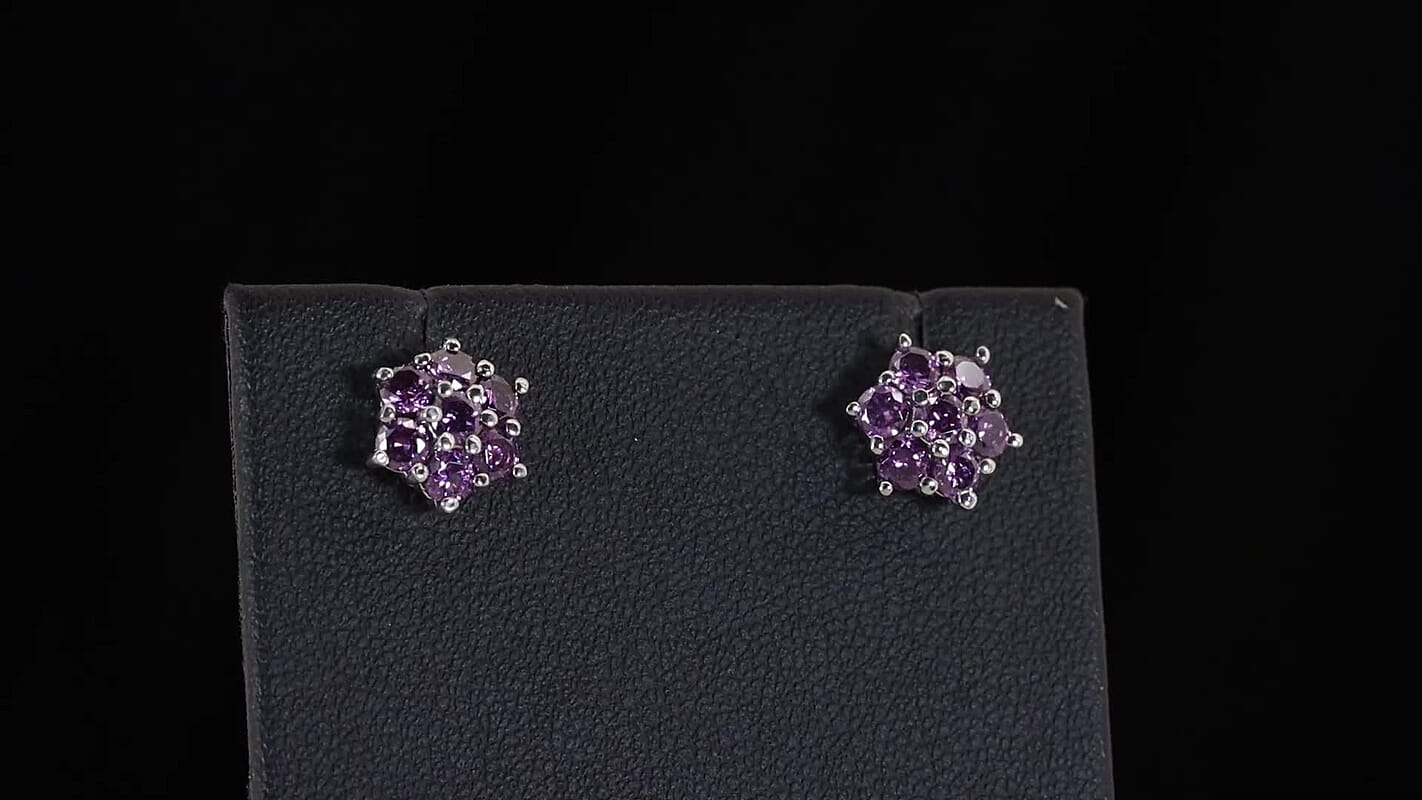 EverTrue Simulated Amethyst Color Diamond Solitaire Stud Earrings in Stainless Steel 2.80 ctw
