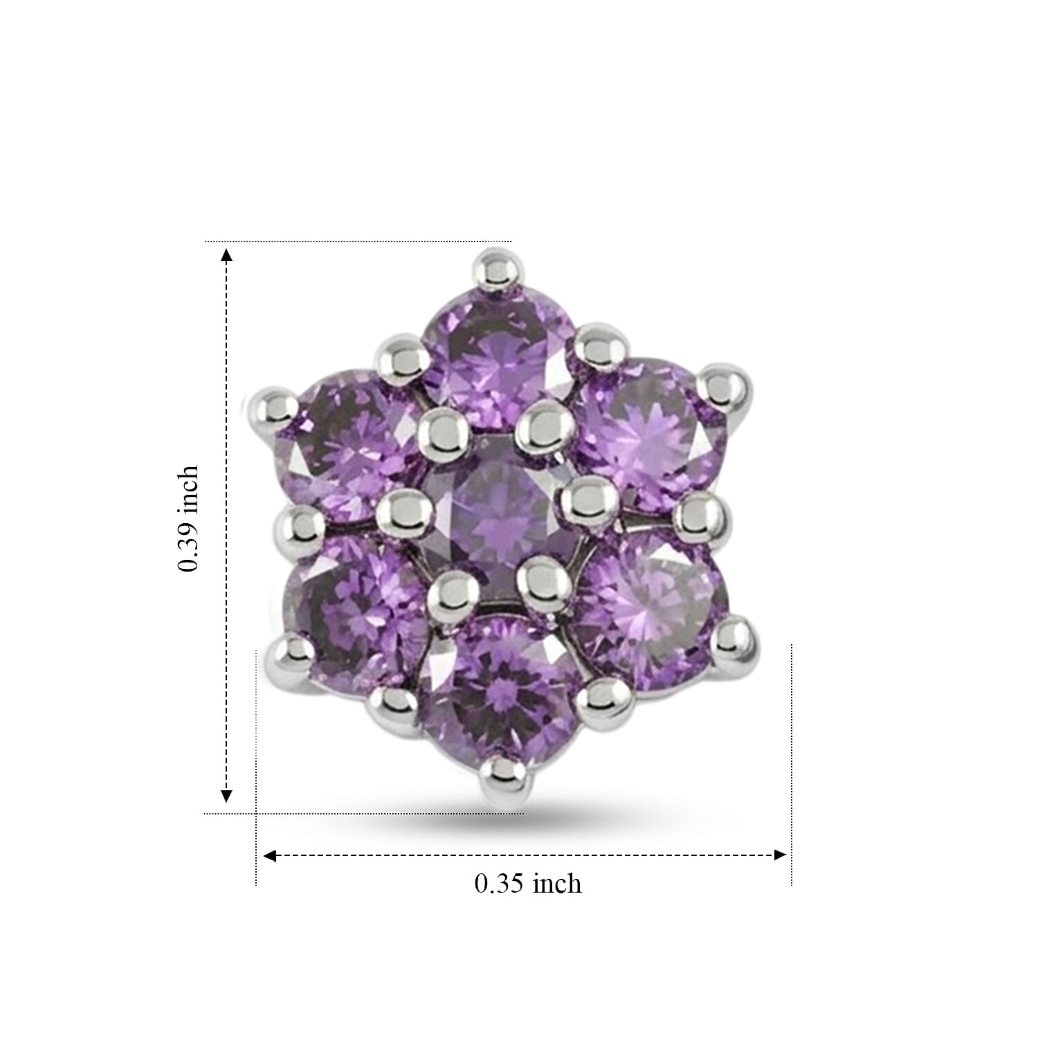 EverTrue Simulated Amethyst Color Diamond Solitaire Stud Earrings in Stainless Steel