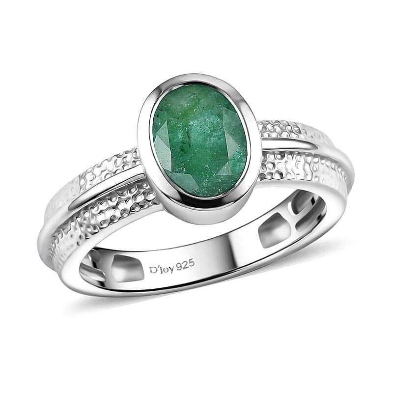 D'Joy Socoto Emerald 1.30 ctw Solitaire Ring in Platinum Over Sterling Silver (Size  6) 1.
