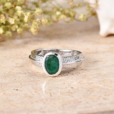 D'Joy Socoto Emerald 1.30 ctw Solitaire Ring in Platinum Over Sterling Silver (Size  6) 1.