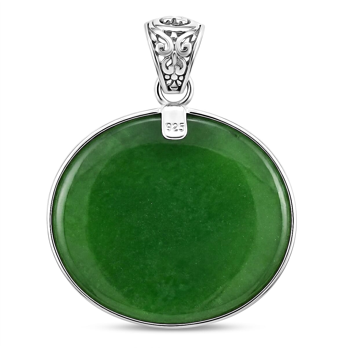 Green Jade  Pendant Sterling Silver ,  Silver Wt. 8.25 g 54.65 ctw
