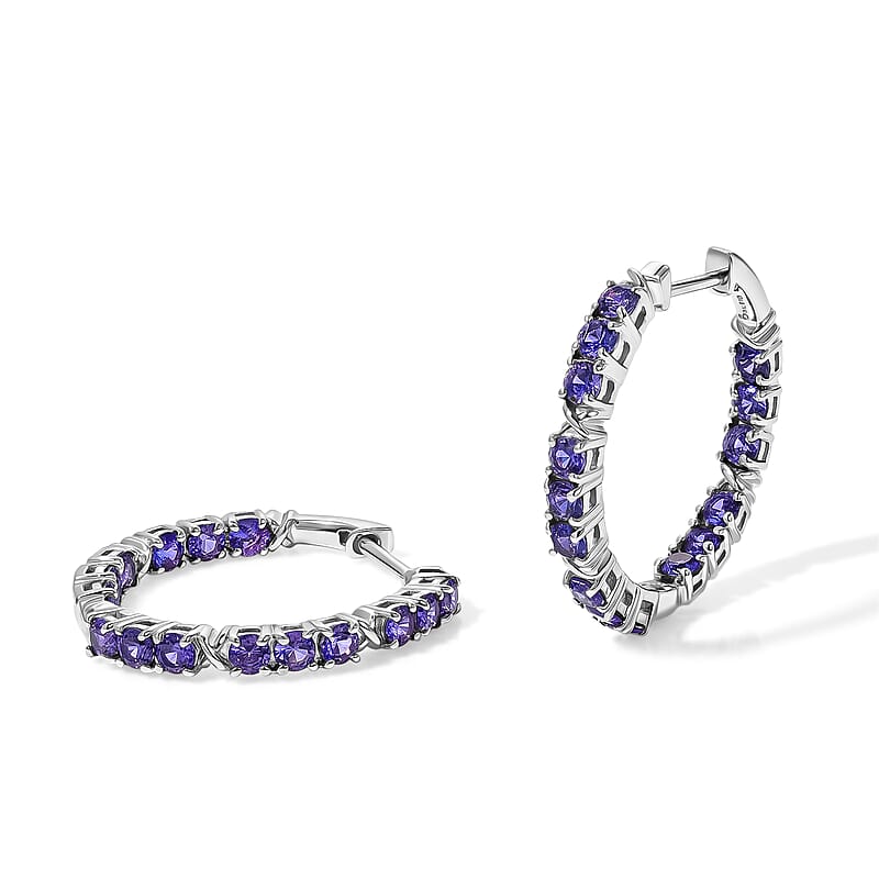 EverTrue Lab Created Purple Sapphire 3.00 ctw Hoop Earrings in Platinum Bond