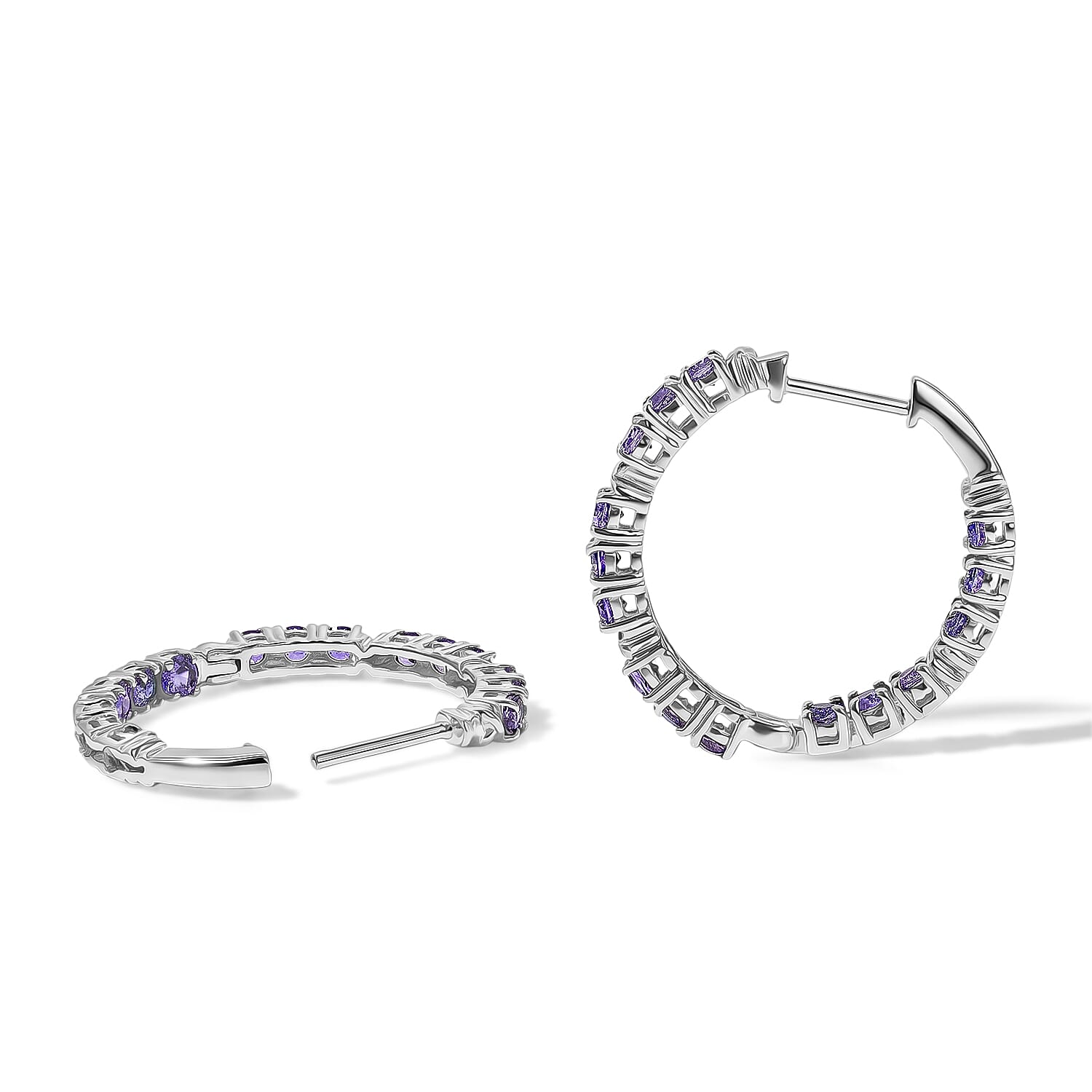 EverTrue Lab Created Purple Sapphire 3.00 ctw Hoop Earrings in Platinum Bond