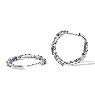 EverTrue Lab Created Purple Sapphire 3.00 ctw Hoop Earrings in Platinum Bond