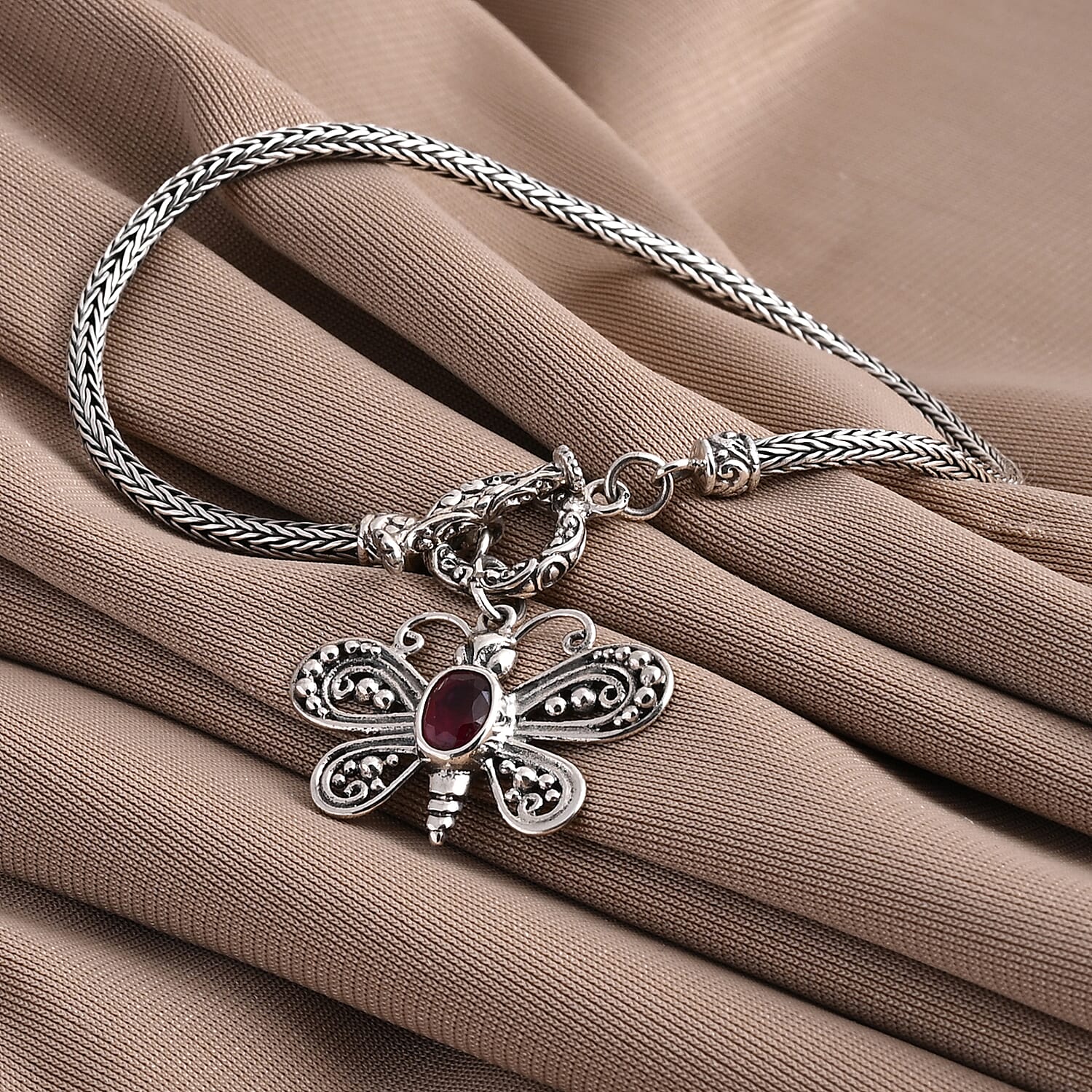 Bali Legacy Niassa Ruby (FF) 1.20 ctw Bracelet with Butterfly Charm in Sterling Silver (8.00 In)