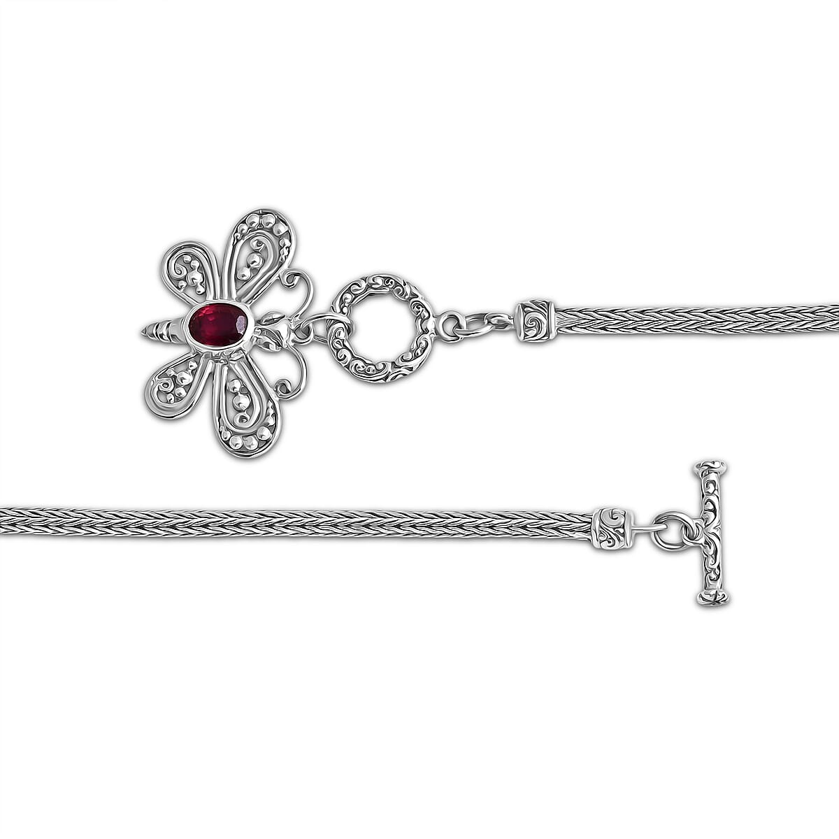 Bali Legacy Niassa Ruby (FF) 1.20 ctw Bracelet with Butterfly Charm in Sterling Silver (8.00 In) image number 3