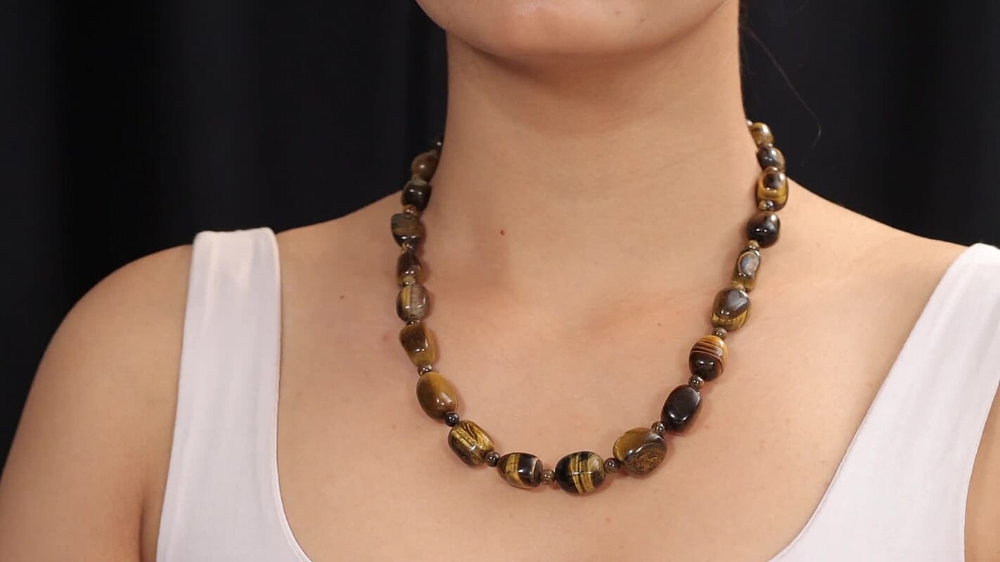 EverTrue Tigers Eye Beaded Necklace (18-19 Inches) in 18K YG Plated 250.00 ctw