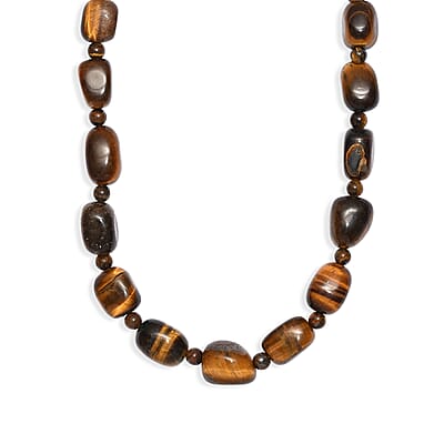 EverTrue Tigers Eye 250.00 ctw Beaded Necklace (18-19 Inches) in 18K YG Plated