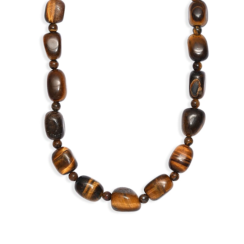 EverTrue Tigers Eye 250.00 ctw Beaded Necklace (18-19 Inches) in 18K YG Plated