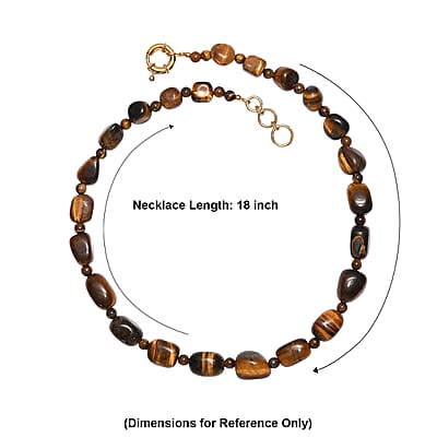 EverTrue Tigers Eye 250.00 ctw Beaded Necklace (18-19 Inches) in 18K YG Plated