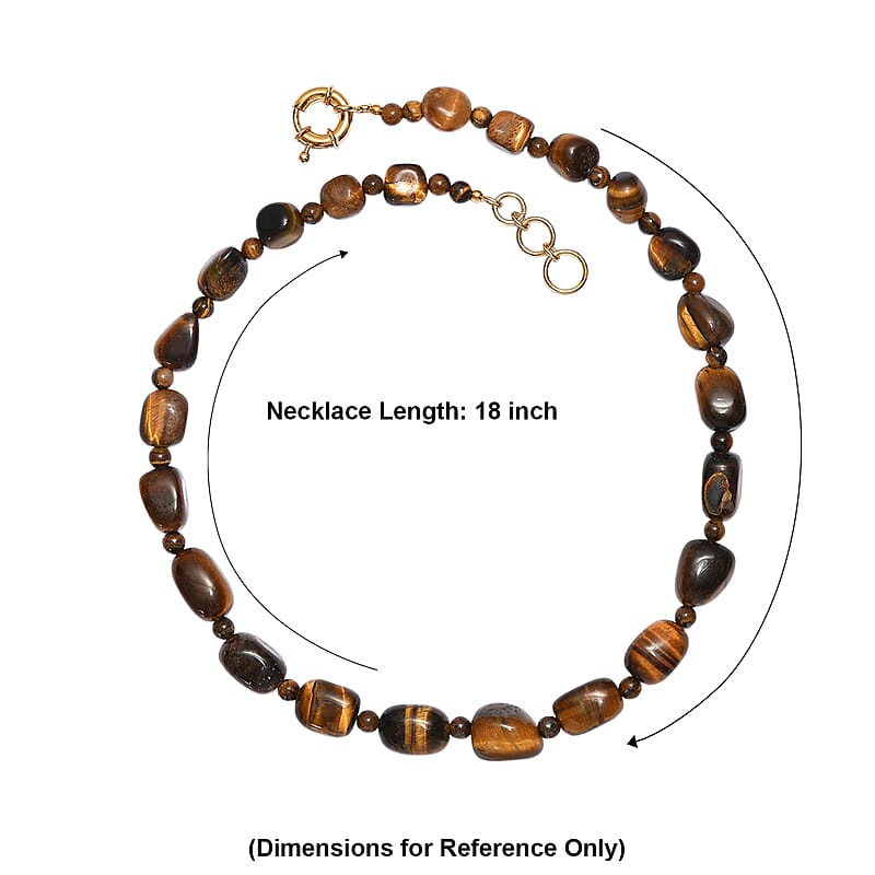 EverTrue Tigers Eye 250.00 ctw Beaded Necklace (18-19 Inches) in 18K YG Plated