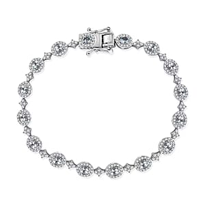 D'Joy Santa Maria Aquamarine, Moissanite 4.60 ctw Ocean Crown Bracelet in Rhodium Over Sterling Silver (7.25 In)