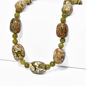 EverTrue Rhyolite Jasper and Nephrite Jade 330.00 ctw Beaded Necklace (18-19 Inches) in 18K YG Plated