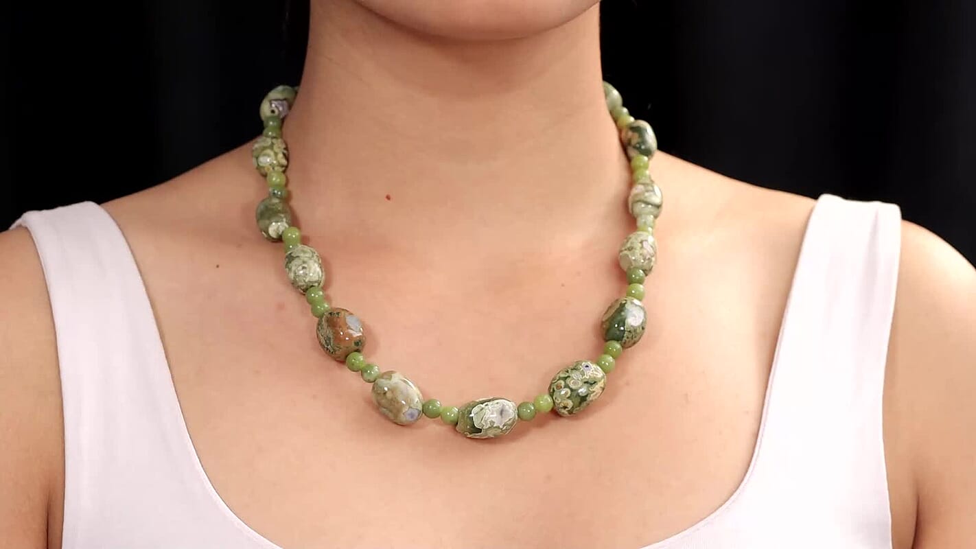 EverTrue Rhyolite Jasper, Nephrite Jade Beaded Necklace (18-19 Inches) in 18K YG Plated 330.00 ctw