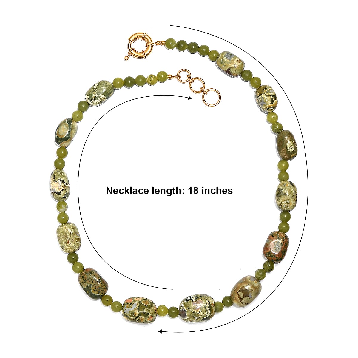 EverTrue Rhyolite Jasper and Nephrite Jade 330.00 ctw Beaded Necklace (18-19 Inches) in 18K YG Plated image number 5