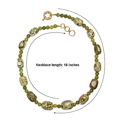 EverTrue Rhyolite Jasper and Nephrite Jade 330.00 ctw Beaded Necklace (18-19 Inches) in 18K YG Plated