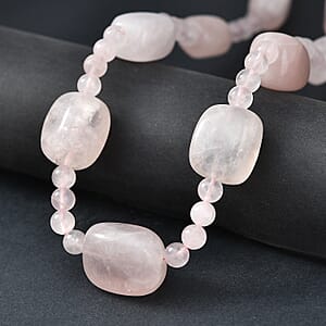EverTrue Galilea Rose Quartz 355.00 ctw Beaded Necklace (18-19 Inches) in 18K YG Plated