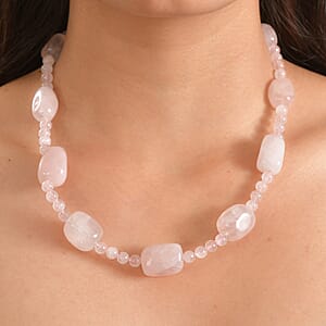 EverTrue Galilea Rose Quartz 355.00 ctw Beaded Necklace (18-19 Inches) in 18K YG Plated