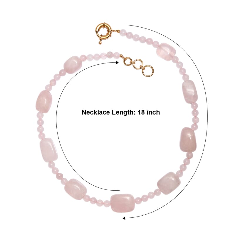 EverTrue Galilea Rose Quartz 355.00 ctw Beaded Necklace (18-19 Inches) in 18K YG Plated