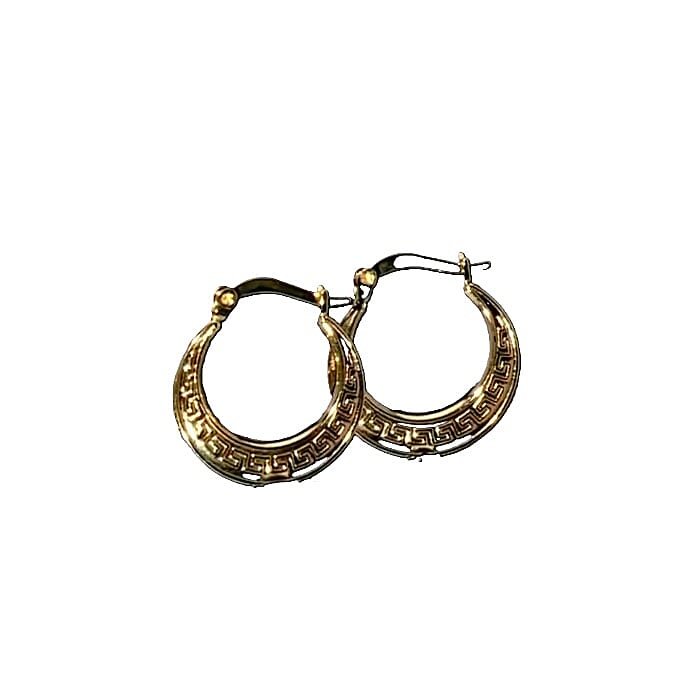 Greek Key Hoop Earrings in 10K Yellow Gold 1.1 Grams