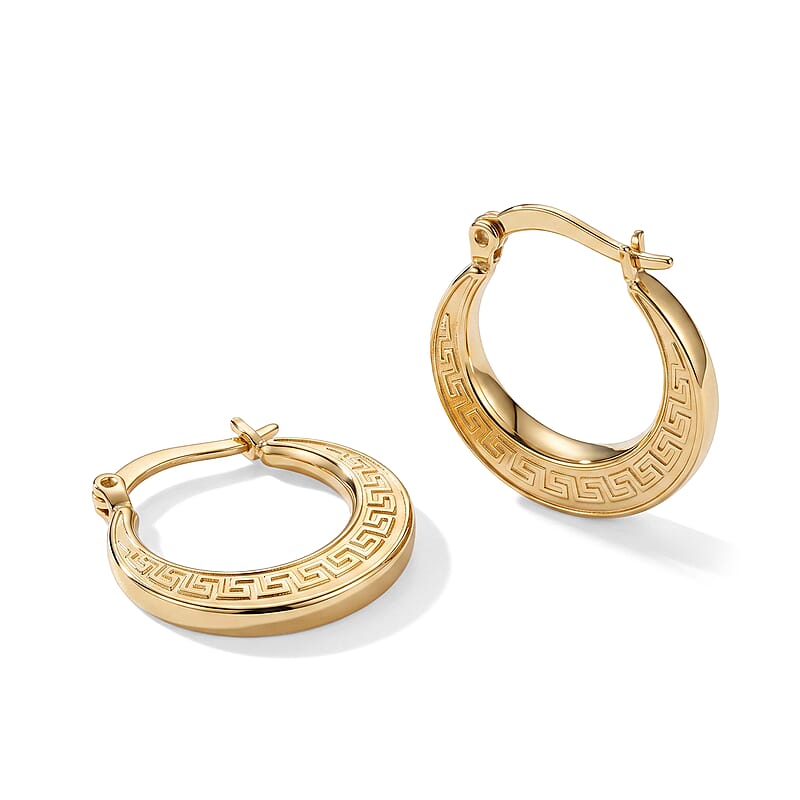 Greek Key Hoop Earrings in 10K Yellow Gold 1.1 Grams
