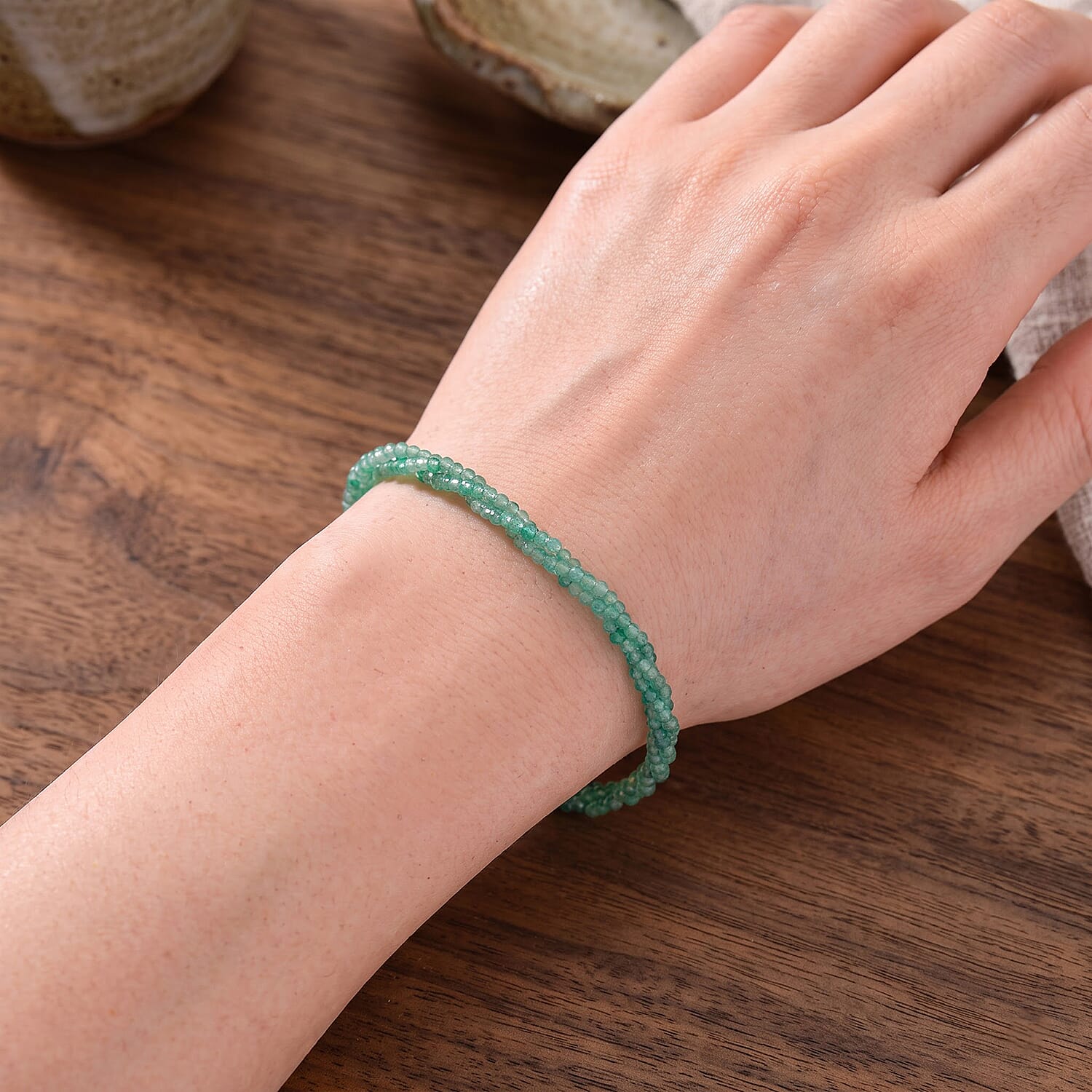 Verde Onyx 13.00 ctw Beaded Bracelet (7-9In) in Stainless Steel