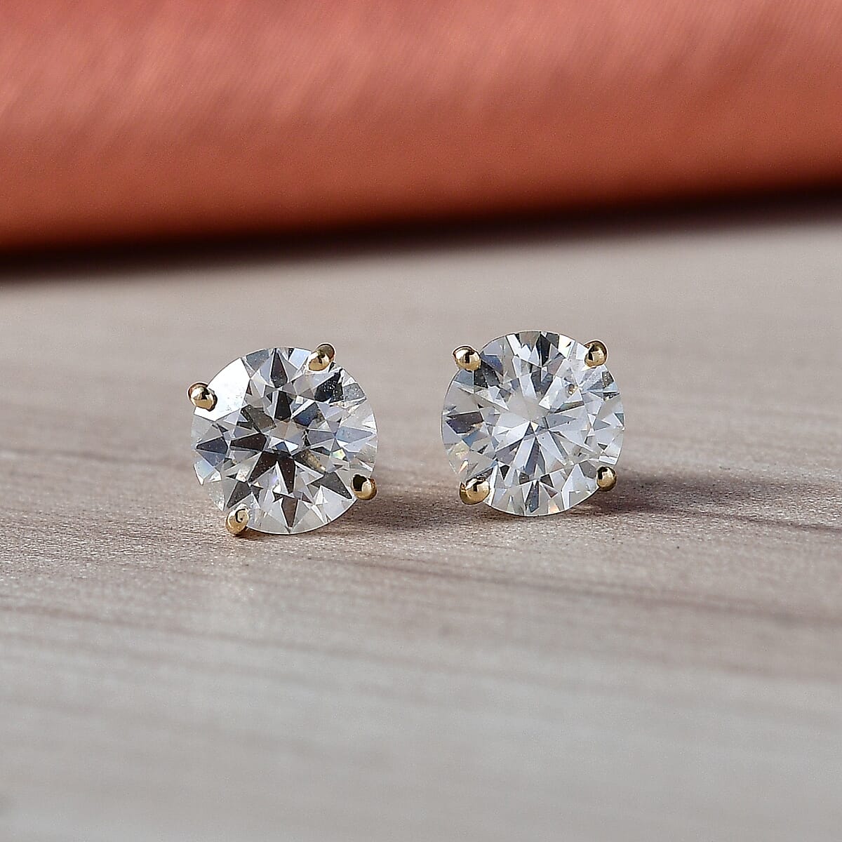 Moissanite 2.00 ctw Solitaire Stud Earrings in 10K Yellow Gold (Deliver in 7-10 days) image number 1