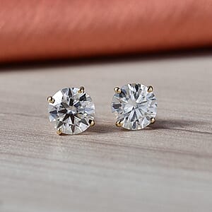 Moissanite 2.00 ctw Solitaire Stud Earrings in 10K Yellow Gold (Deliver in 7-10 days)