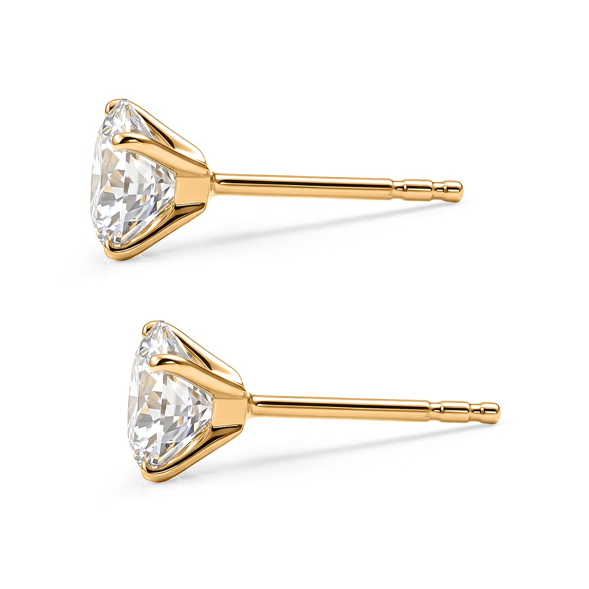 Moissanite 2.00 ctw Solitaire Stud Earrings in 10K Yellow Gold (Deliver in 7-10 days) image number 3