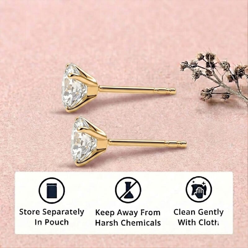 Moissanite 2.00 ctw Solitaire Stud Earrings in 10K Yellow Gold