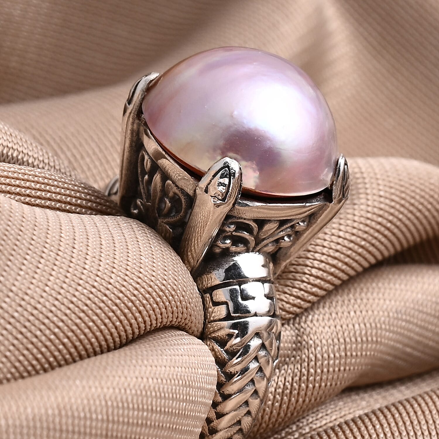 Bali Legacy Pink Mabe Pearl Ring in Sterling Silver (Size 7.0)