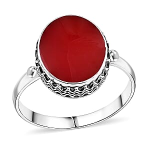 Bali Legacy Red Coral Ring in Sterling Silver (Size 11)