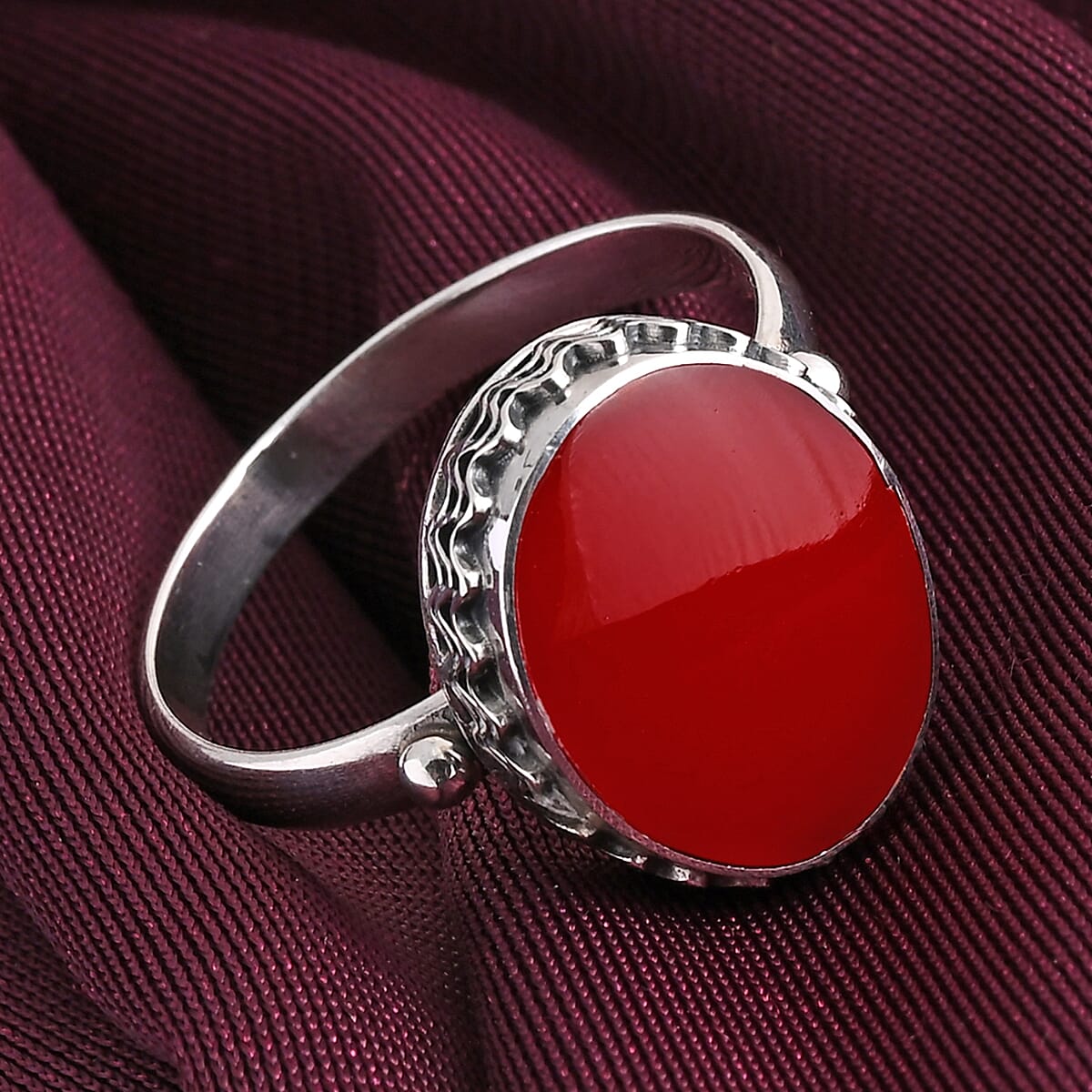 Bali Legacy Red Coral Ring in Sterling Silver (Size 11) image number 1