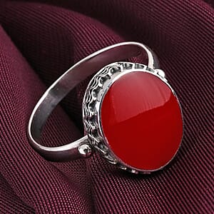 Bali Legacy Red Coral Ring in Sterling Silver (Size 11)