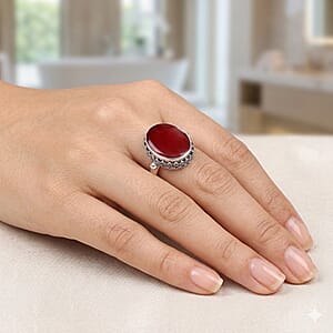 Bali Legacy Red Coral Ring in Sterling Silver (Size 11)