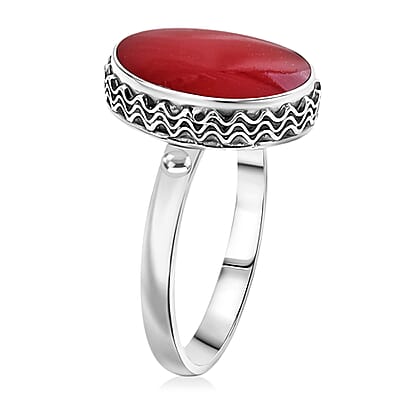 Bali Legacy Red Coral Ring in Sterling Silver (Size 11)
