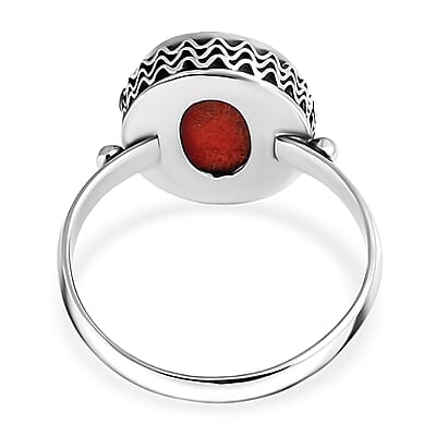 Bali Legacy Red Coral Ring in Sterling Silver (Size 11)