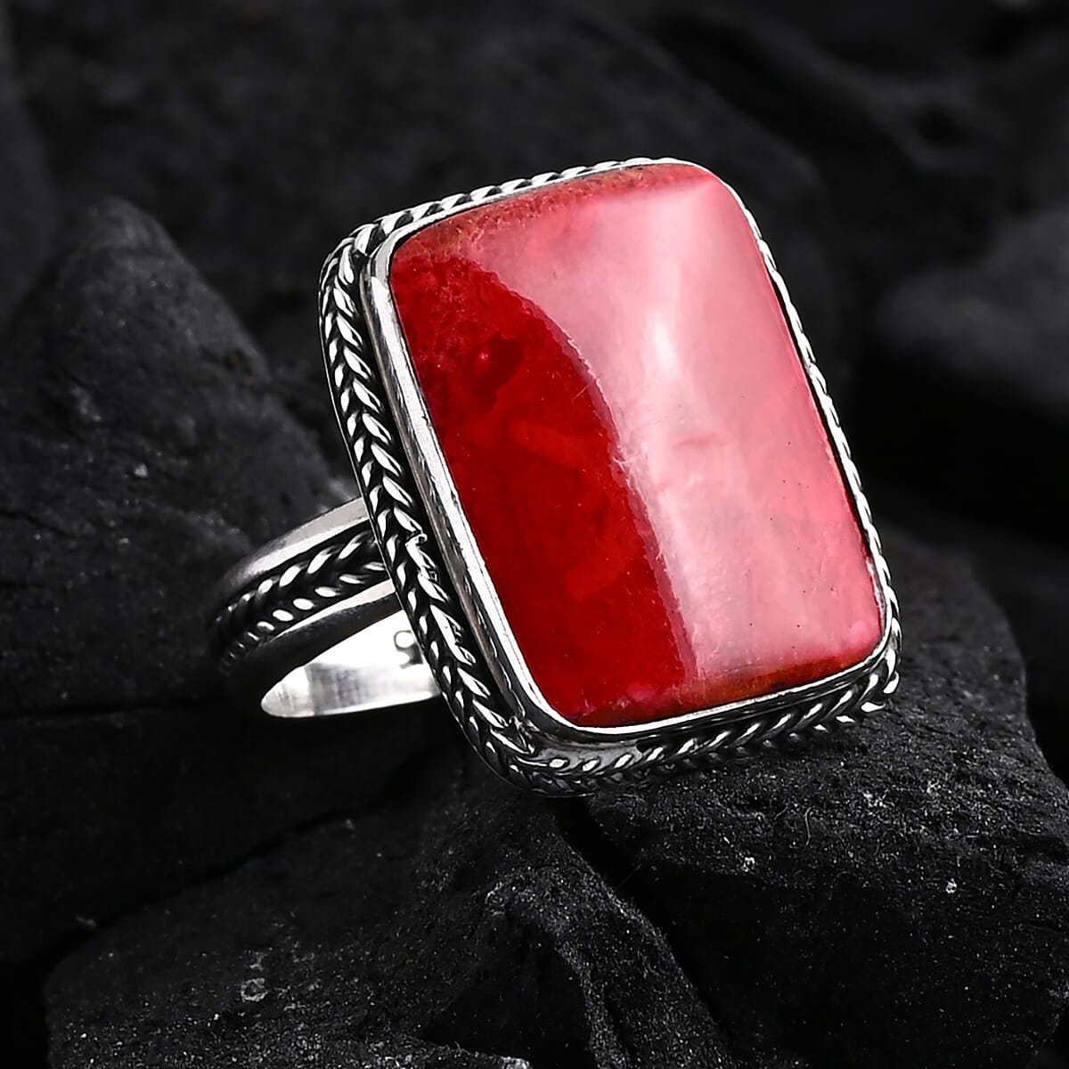 Bali Legacy Red Coral Ring in Sterling Silver (Size 8) image number 1