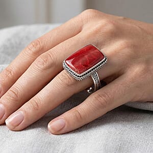 Bali Legacy Red Coral Ring in Sterling Silver (Size 8)