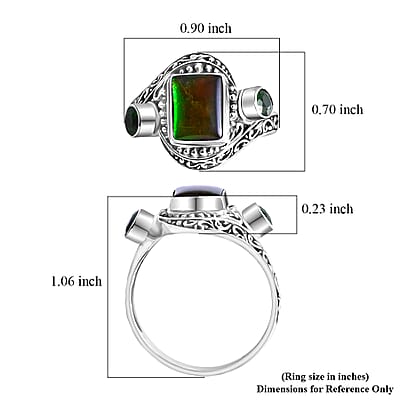 Bali Legacy Canadian Ammolite and Chrome Diopside 0.70 ctw Ring in Sterling Silver (Size 10.0)