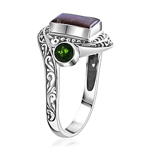 Bali Legacy Canadian Ammolite and Chrome Diopside 0.70 ctw Ring in Sterling Silver (Size 7.0)