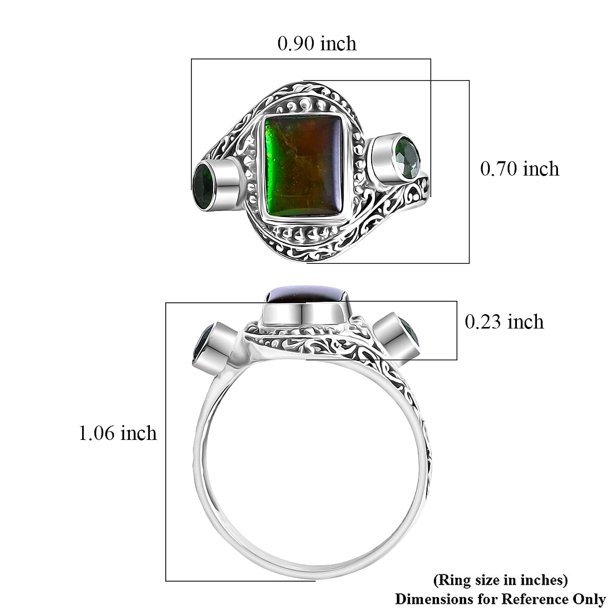 Bali Legacy Canadian Ammolite and Chrome Diopside 0.70 ctw Ring in Sterling Silver (Size 8.0) image number 5