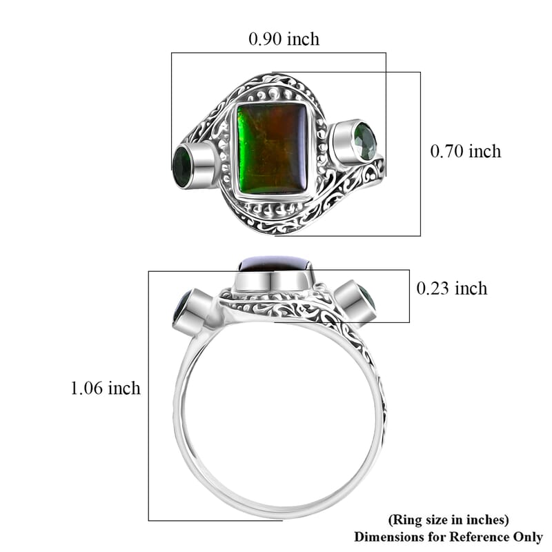 Bali Legacy Canadian Ammolite and Chrome Diopside 0.70 ctw Ring in Sterling Silver (Size 8.0)